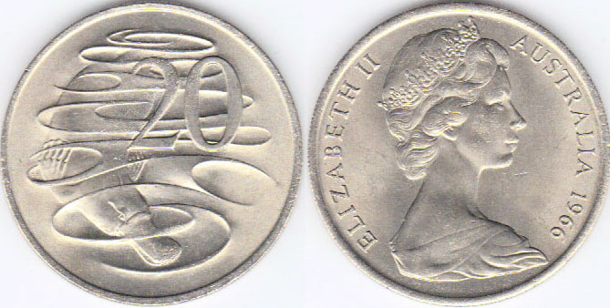 1966 Australia 20 Cents (Platypus) Canberra Mint (Unc) A001106